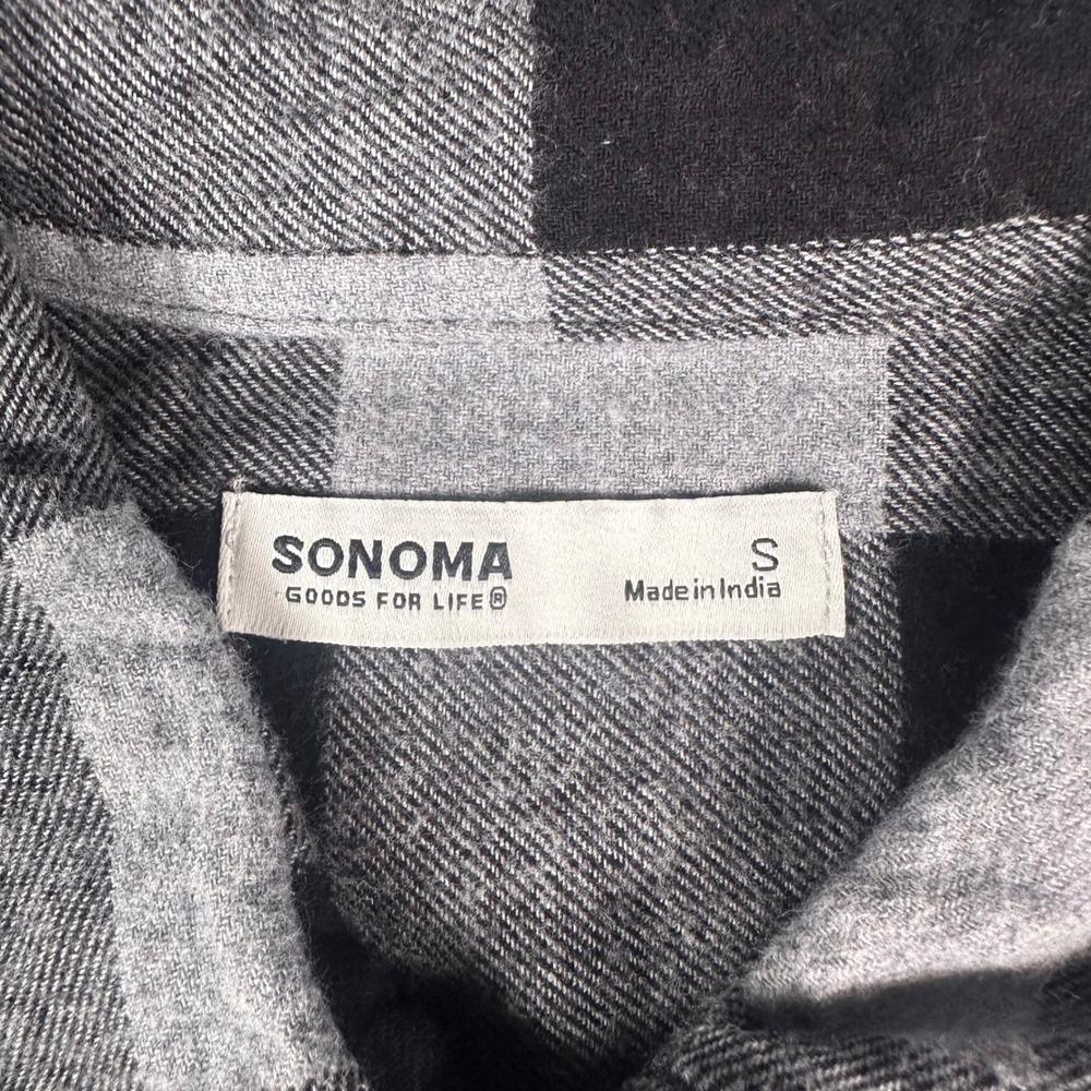 NWT Sonoma Mens Heavyweight Overshirt Black Grey Plaid Flannel Shirt S - Picture 4 of 9